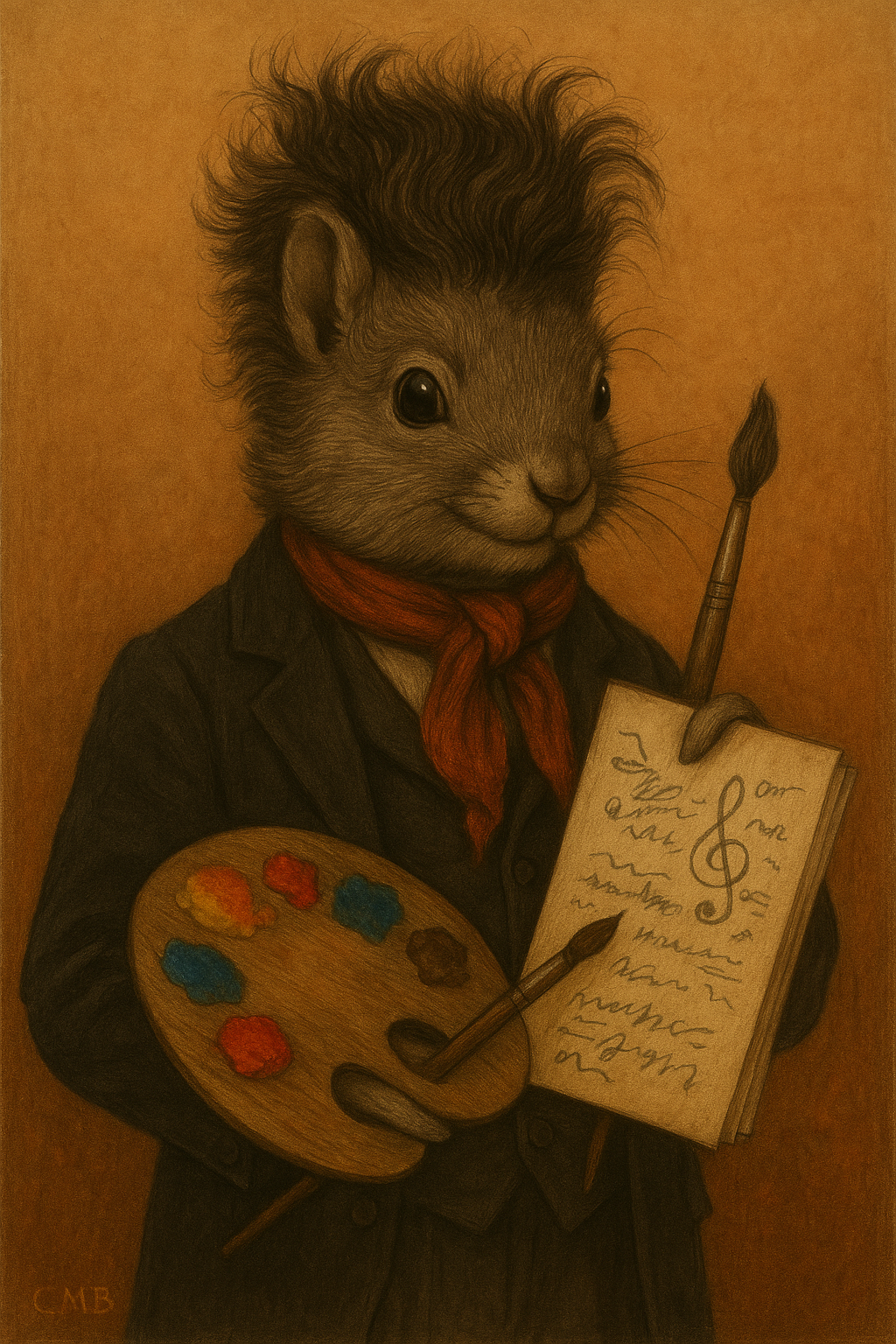 ウムラウト教授（特別研究教授）　絵筆とパレットを持つリスの肖像